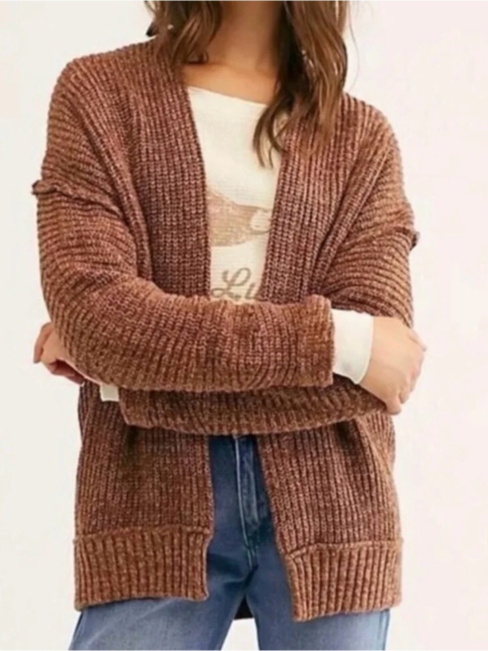 Free People Open-Front Chunky Cardigan - Brown